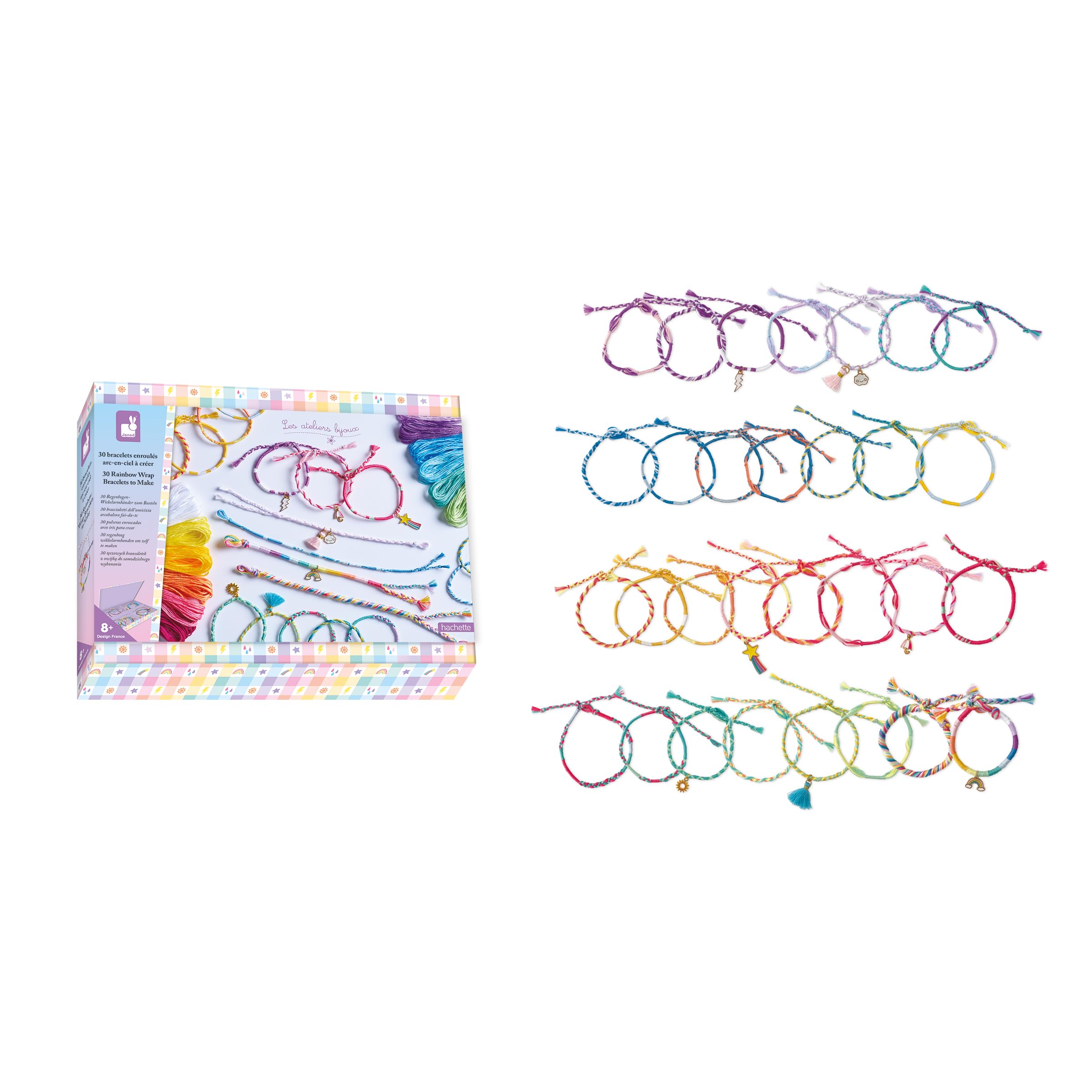 Janod - Kit Braccialetti Arcobaleno - Kit Attività Creative - Gioco per Bambini Stimola la Creatività - Attività Manuale per Bambini - Attività Creativa dai 3 Anni - J09134