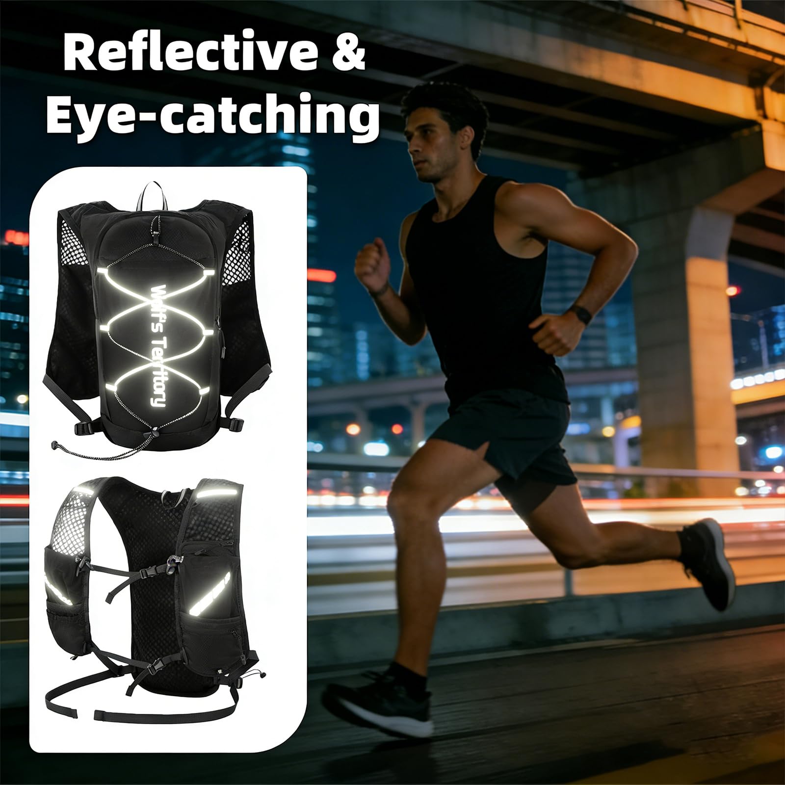 Laufweste mit 500ml Wasserflasche für Damen & Herren, Ultraleicht Reflektierender Trinkrucksack Trinkweste, Verstellbare Brustgurte Laufweste Hydration Pack für Laufen, Trails, Radfahren, Marathons