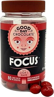 Good Day Chocolate Focus - Dark Chocolate with Lion's Mane Mushroom, Nootropics & Brain Nutrients for Clarity, Memory & Mental Stamina - 80 Count
