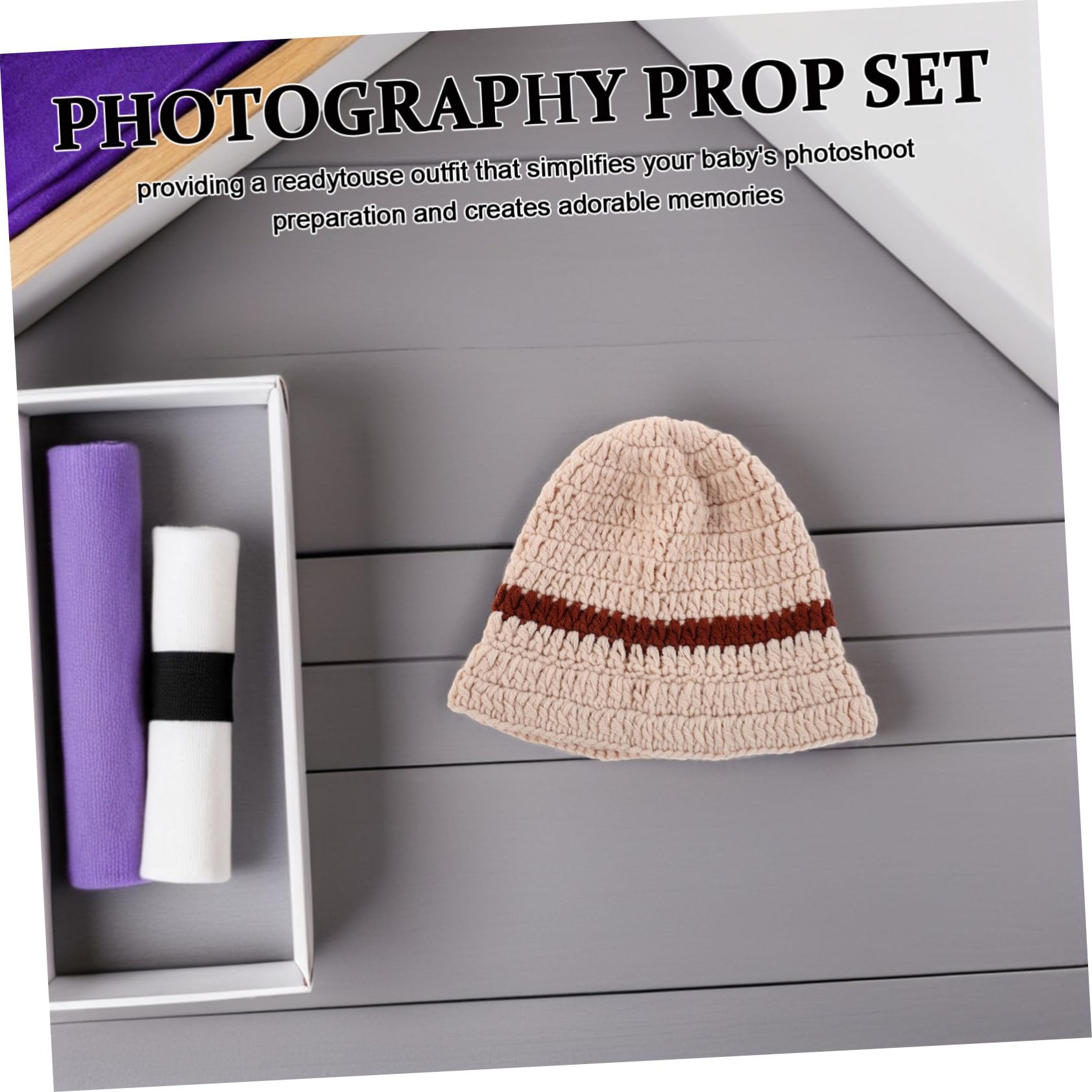 5 Juegos Conjunto Artesanal para Recién Nacido con Gorro y Calcetines de Punto Beige Vaquero para Sesiones Fotográficas y Transpirable para Bebés y de Shower