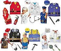 Leshengspace 6 Sets Kids Dress Up Trunk: Fireman, Doctor, Police, Pirate, Chef, Construction Costumes for Role Play & Halloween (24 Pieces, Ages 3-8)