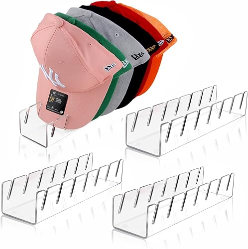 Miniatura 10 de Soporte para sombreros para gorras de béisbol, paquete de 2 sin instalación, organizador de sombreros acrílico para 14 gorras de béisbol
