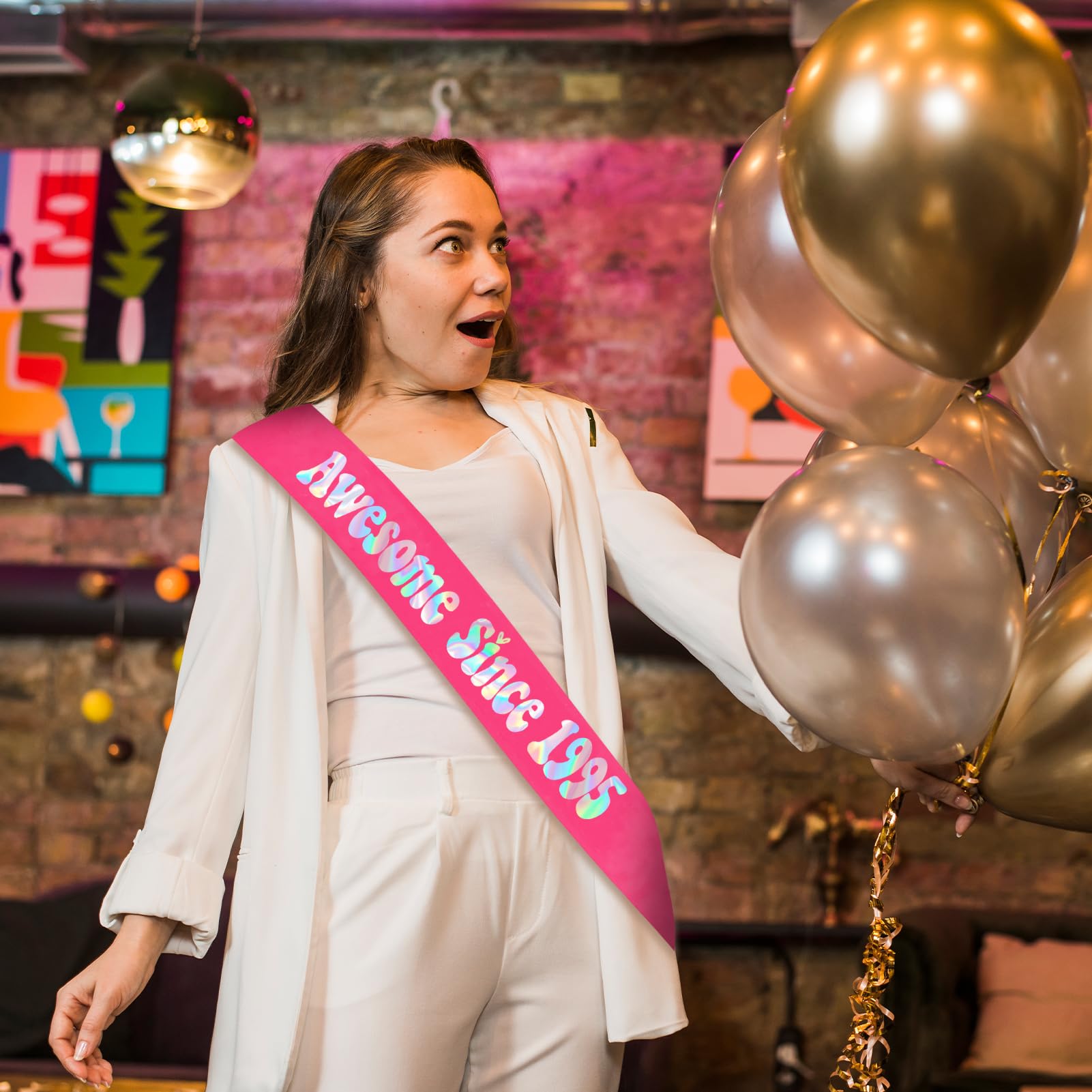SKJIAYEE Geburtstagsschärpe 'It’s Giving Birthday' – Pink, Schillernd, 80cm Lang, Für Jede Geburtstagsparty