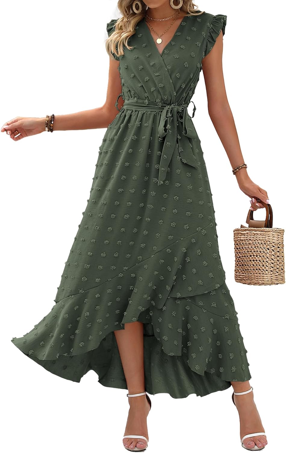 BTFBM Boho Dresses for Women 2026 Spring Fashion Cap Sleeve Swiss Dot Flowy Ruffle Beach Wedding Cocktail Maxi Dress