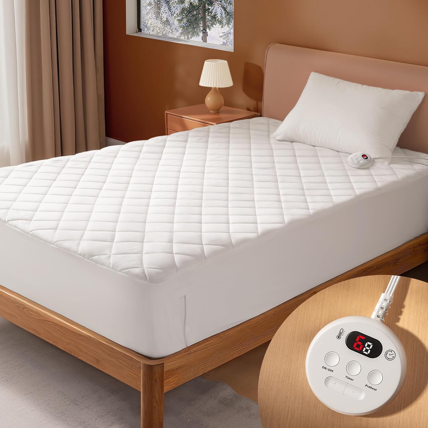 Heated Mattress Pad Twin, Bed Warmer with Preheat Functions, 6 Heat Settings, 1-10 Hours Auto Shut Off, Fast Heating, Deep Pocket Fit, Machine Washable, ETL Certified Electric Mattress Pad, 39"x75"