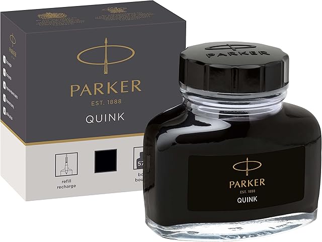 Parker Fountain Pen Ink Bottle | Black QUINK Ink | 57 ml Fountain Pen Refill