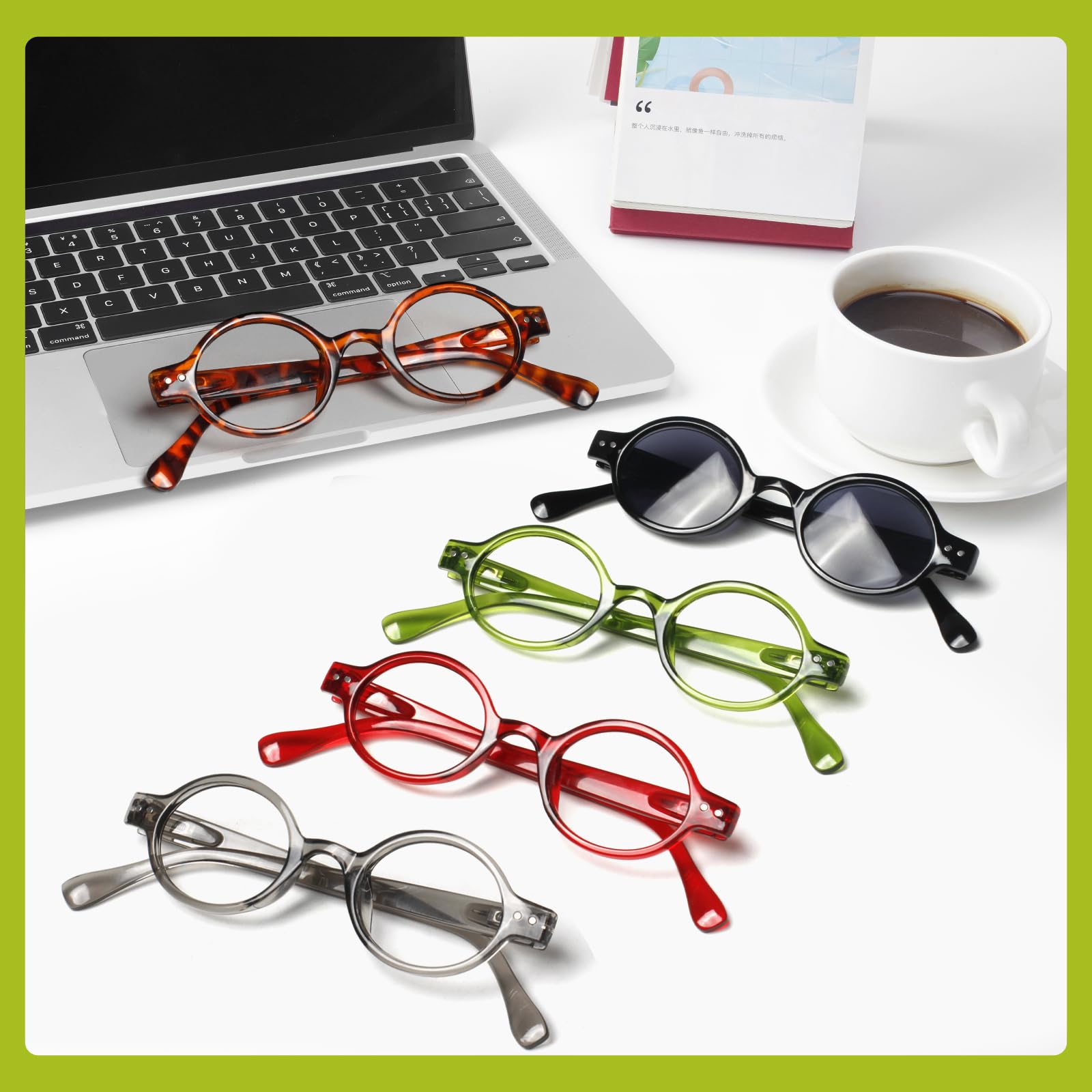 JOSCHOO Lesebrille, rund, Retro, für Damen und Herren, 5 Stück