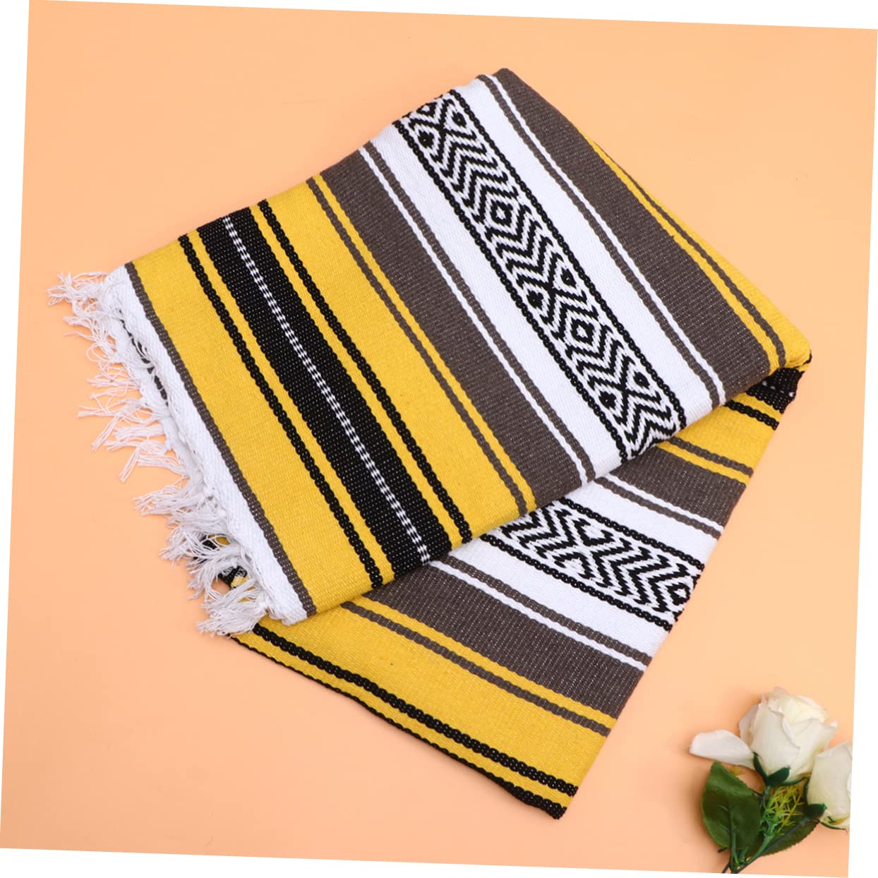 Mipcase Almohadilla Tejida para Yoga Manta Mexicana De Mezcla De Algodón Manta De Sofá para Dormitorio Amarilla