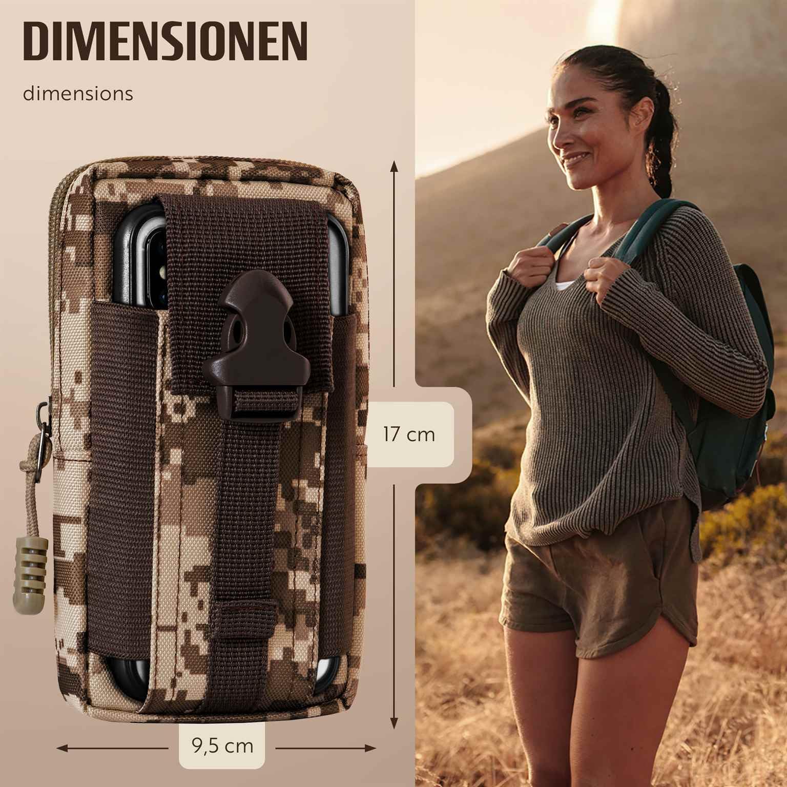 ONEFLOW Survival Case do Sony Xperia 10 VII pokrowiec na pasek z nylonu z karabińczykiem, taktyczna torba EDC z uchwytem na pasek, etui na telefon komórkowy, etui na telefon komórkowy, kamuflaż