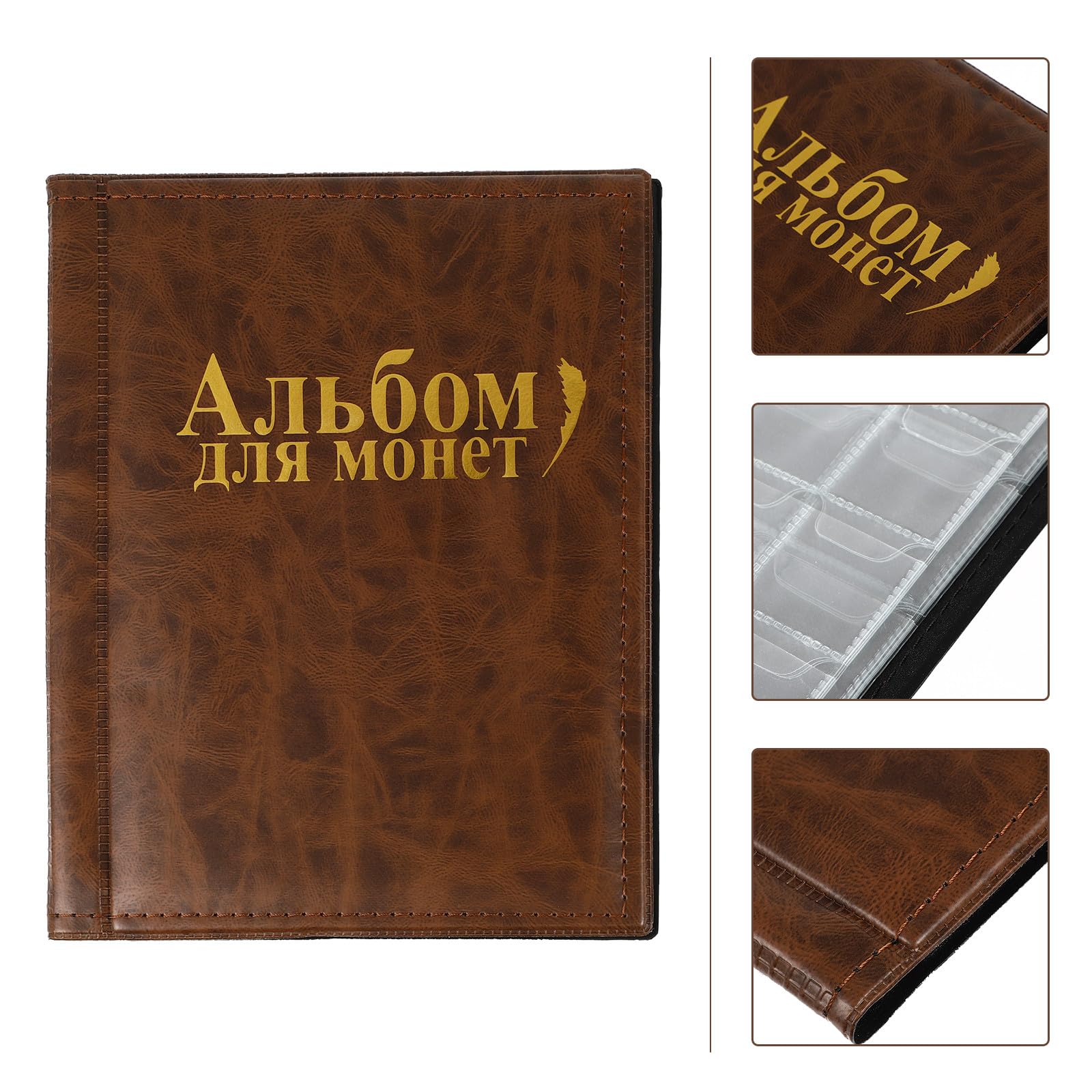 PLAFOPE Album 10 Pagine in Pelle Pu Marrone per Monete da Collezione 250 Tasche Trasparenti Comodo da Usare per Ragazzo Ragazza e Collezionisti