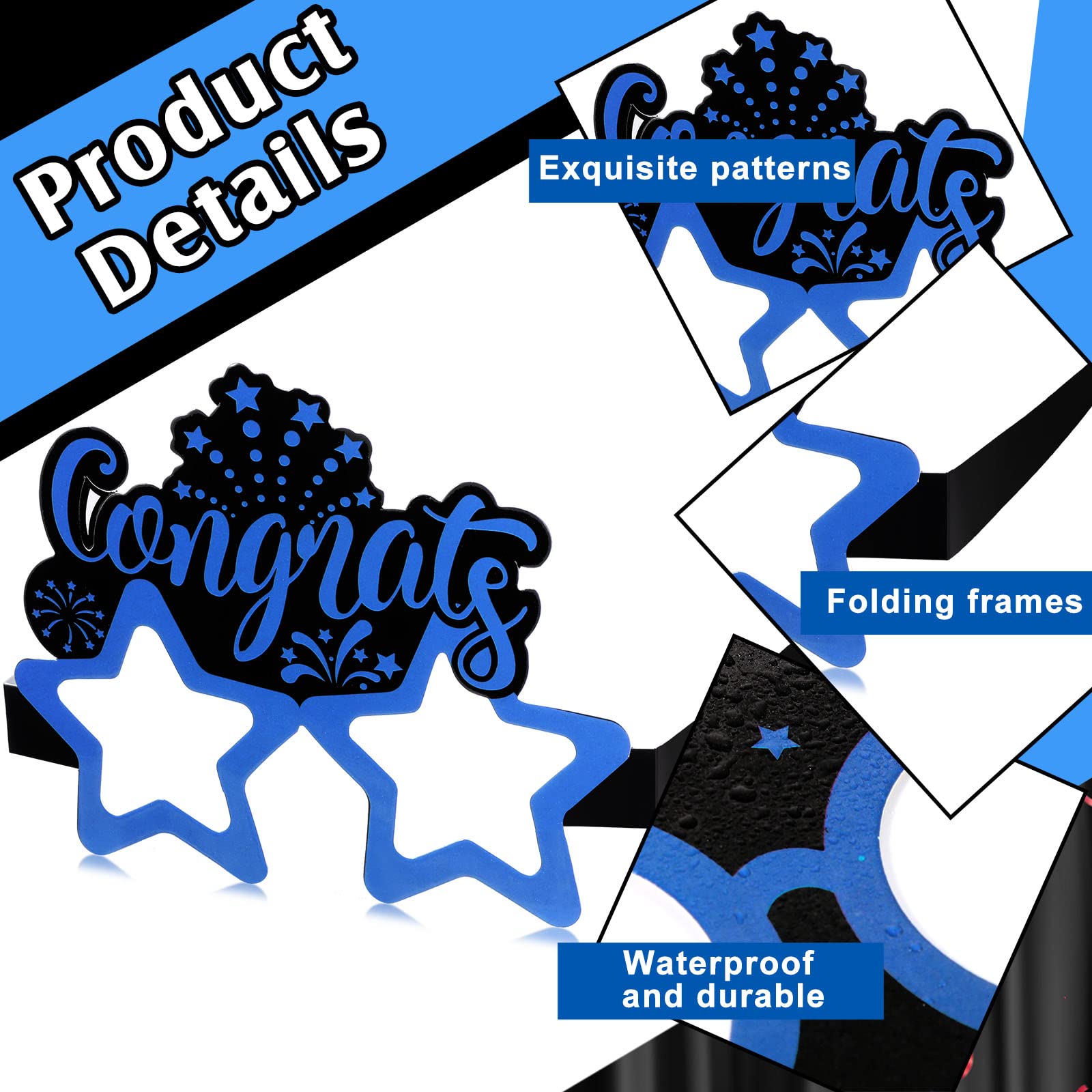 24 Pcs 2023 Graduation Prom Glasses Photo Booth Props Class of 2023 Grad Eyeglasses Graduation Party Favors Decorations (Blue)