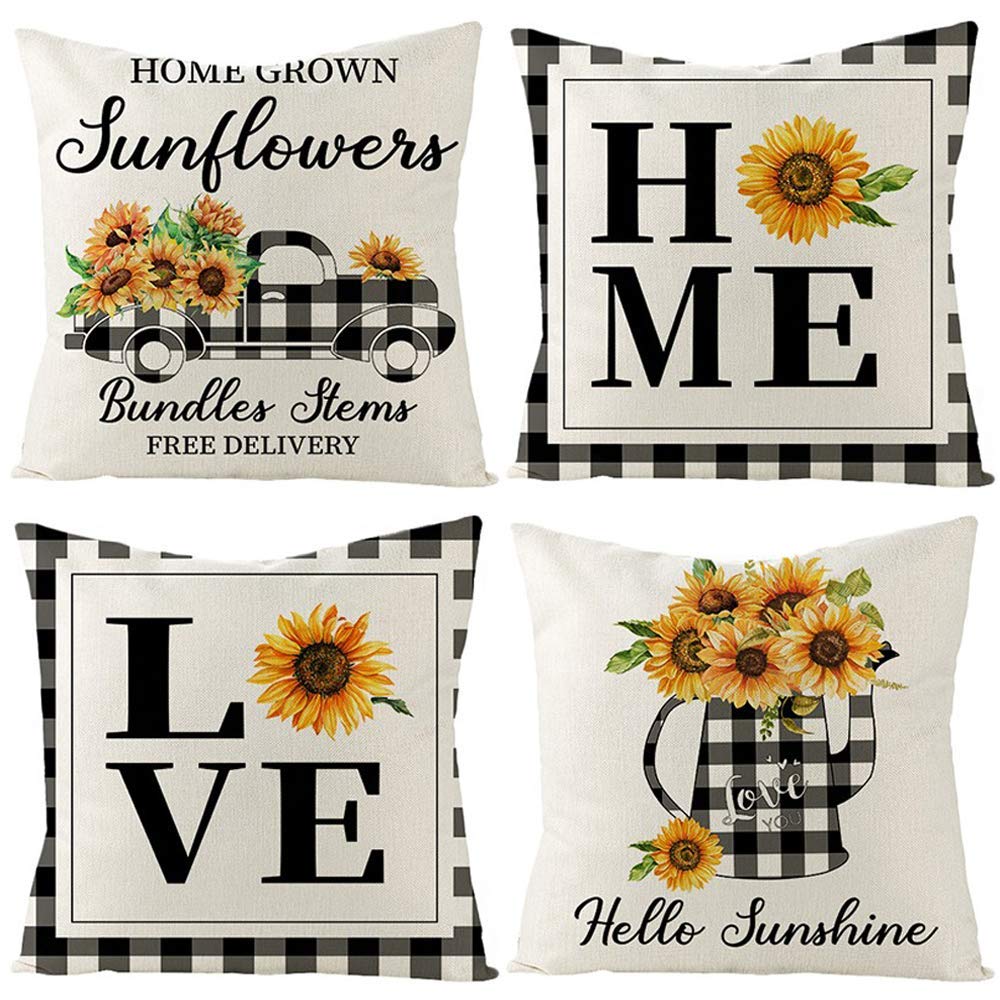 Amazon.co.jp: UBING ひまわりクッションカバー 16×16インチ 4枚セット