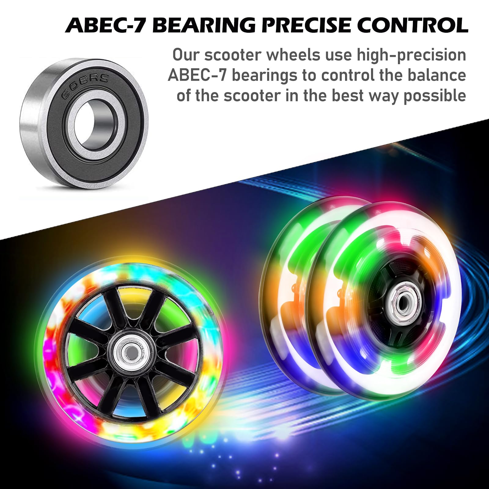 Roues Lumineuses Pour Trottinette – 80 Mm Et 120 Mm – Avec LED Sans Pile – Roulements ABEC 7