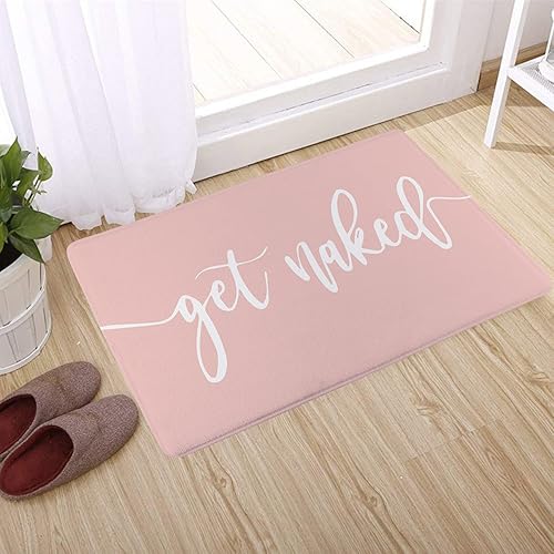 Miniatura 5 de Get Naked - Tapete de baño para baño, fuente blanca, con citas divertidas, color rosa, tapete de baño de espuma viscoelástica suave, tapete de baño