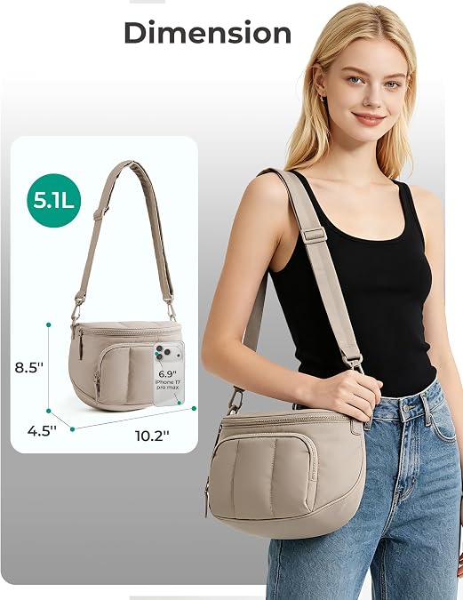 BAGSMART Crossbody Bags for Women, Puffer Cute Bum Bag with Pouch