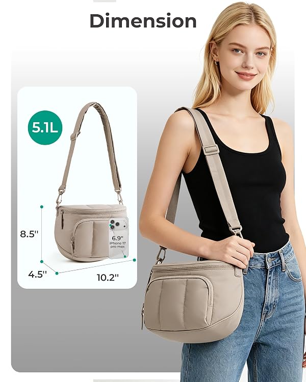 BAGSMART Small Crossbody Bags for Women, Puffer Cute Bum Bag with Pouch, Quilted Purse for Daily Travel College by BAGSMART - Used condition - Image 4
