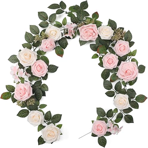 Senseya Corredor de rosas artificiales, guirnalda de flores rústicas, arreglos florales, para ceremonia de boda, telón de fondo, arco, flores,