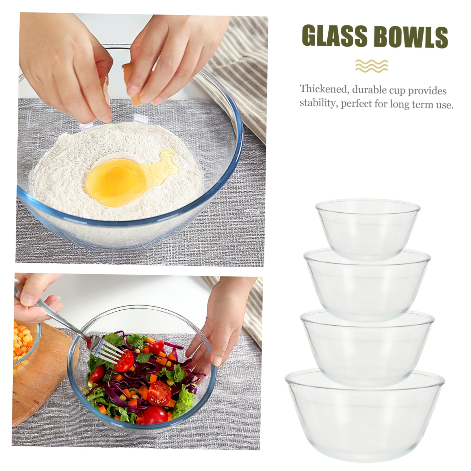 ULTECHNOVO 4 Stück Glas Schüssel Transparent 500ml bis 1600ml | Kaltbeständig und Dickwandig, für Küche und Speisen, Klare Form in Vier Größen
