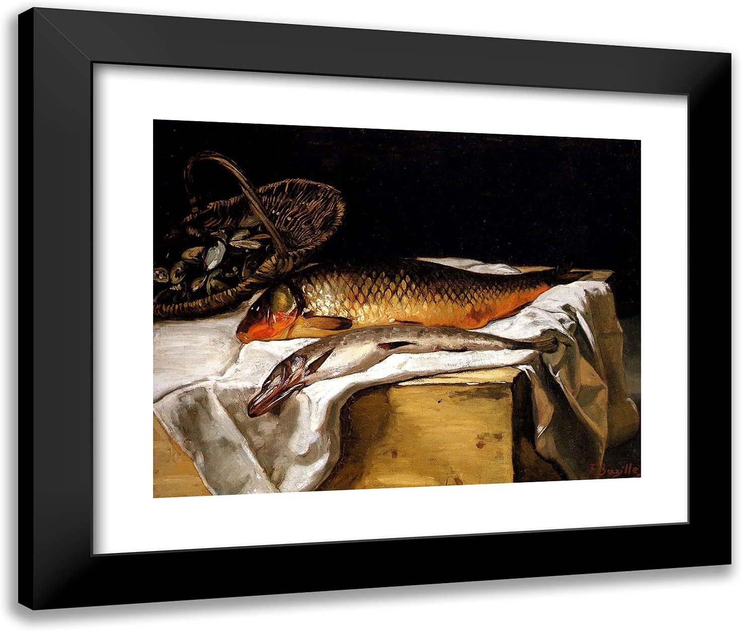 ArtDirect Bazille, Frederic 24x20 Gold Ornate Framed Art Print with Double Matting Titled: Still Life With Fish l