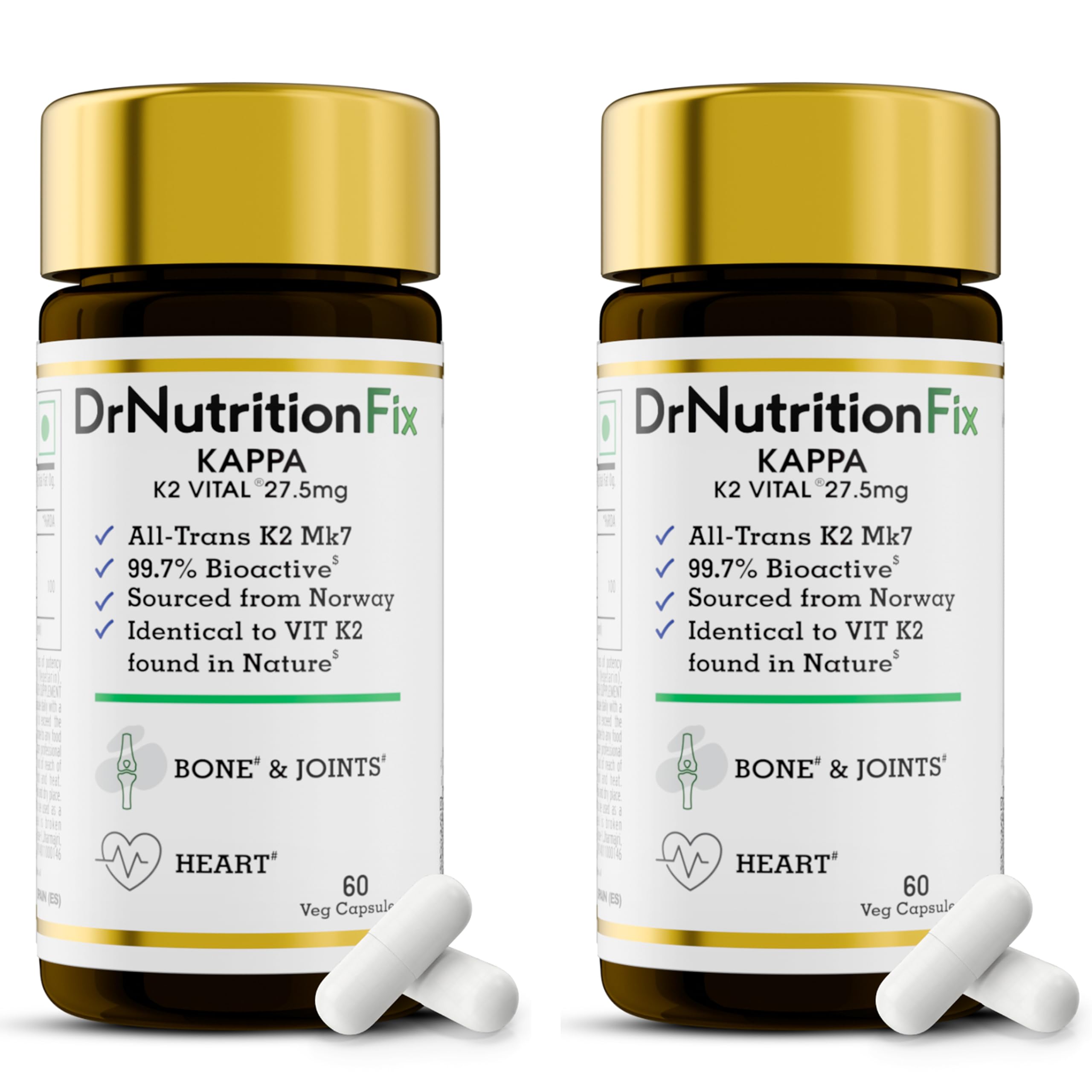 DrNutritionFix™ Vitamin K2 Vital® Delta from Balchem Europe (99+% All-Trans MK7 Active Form) | Natural K2 form Plant Origin | Clean Label | Healthy Bone & Heart | First time in India | 120 Servings
