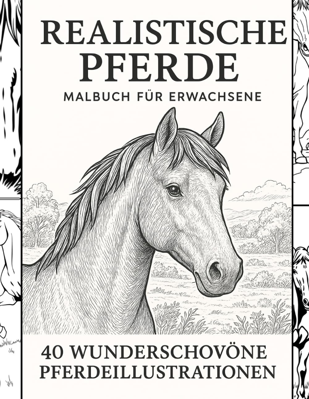 Realistische Pferde – Malbuch für Erwachsene: 40 Wunderschöne Pferdeillustrationen zum Entspannen, Stressabbau und kreativen Ausmalen