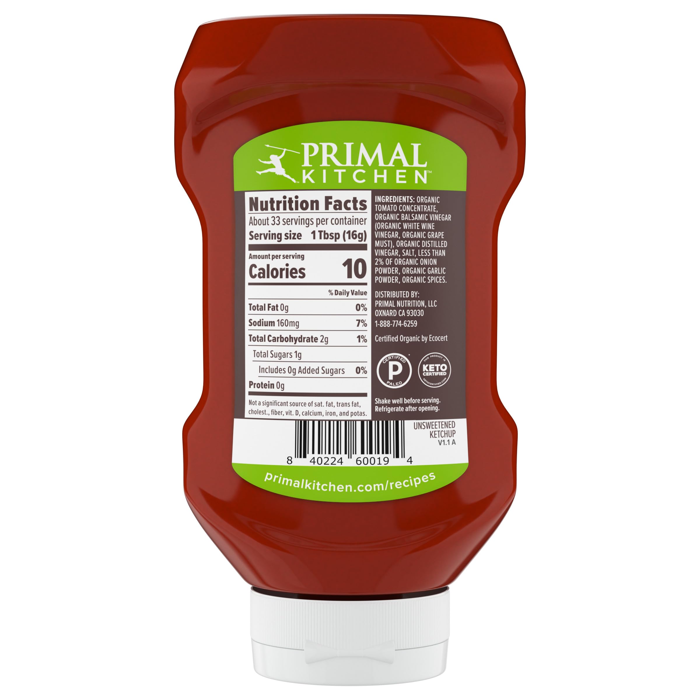 Primal Kitchen Ketchup da spremere non zuccherato, 20 once