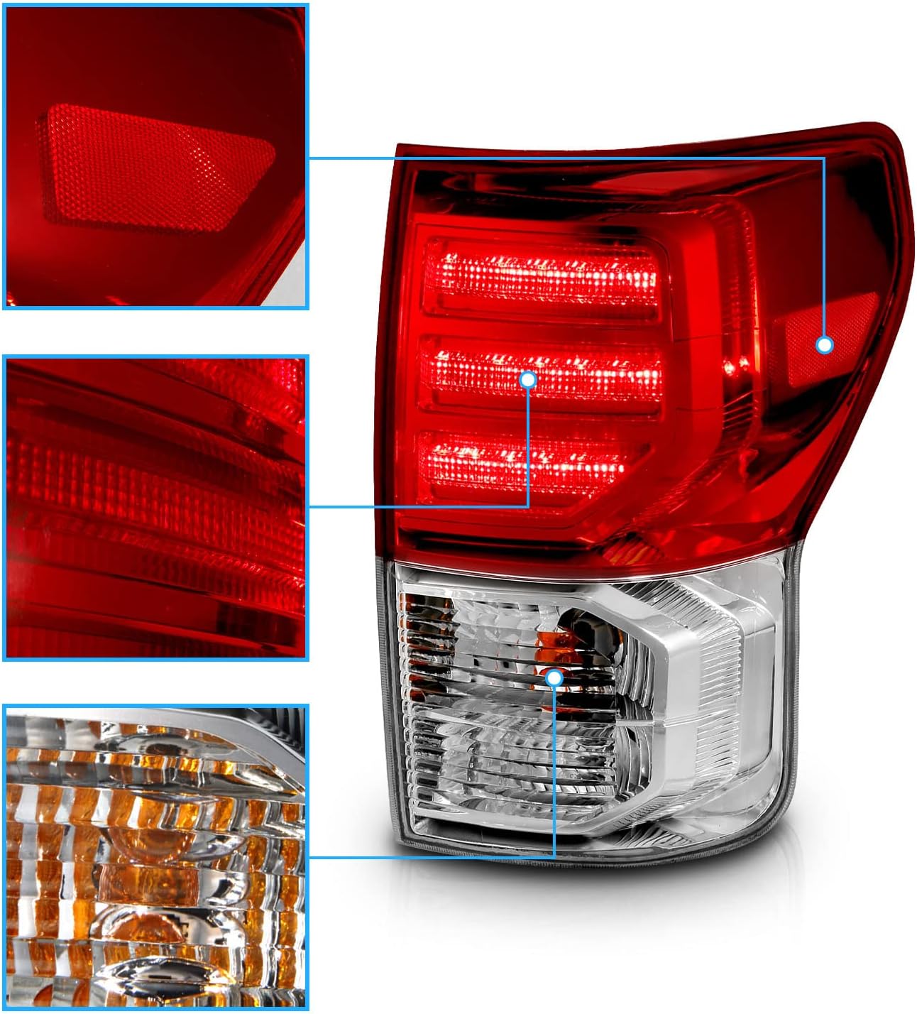 AmeriLite for 2007-2013 Toyota Tundra Truck LED Crystal Red Replacement Tail Lights Set - Passenger and Driver Side