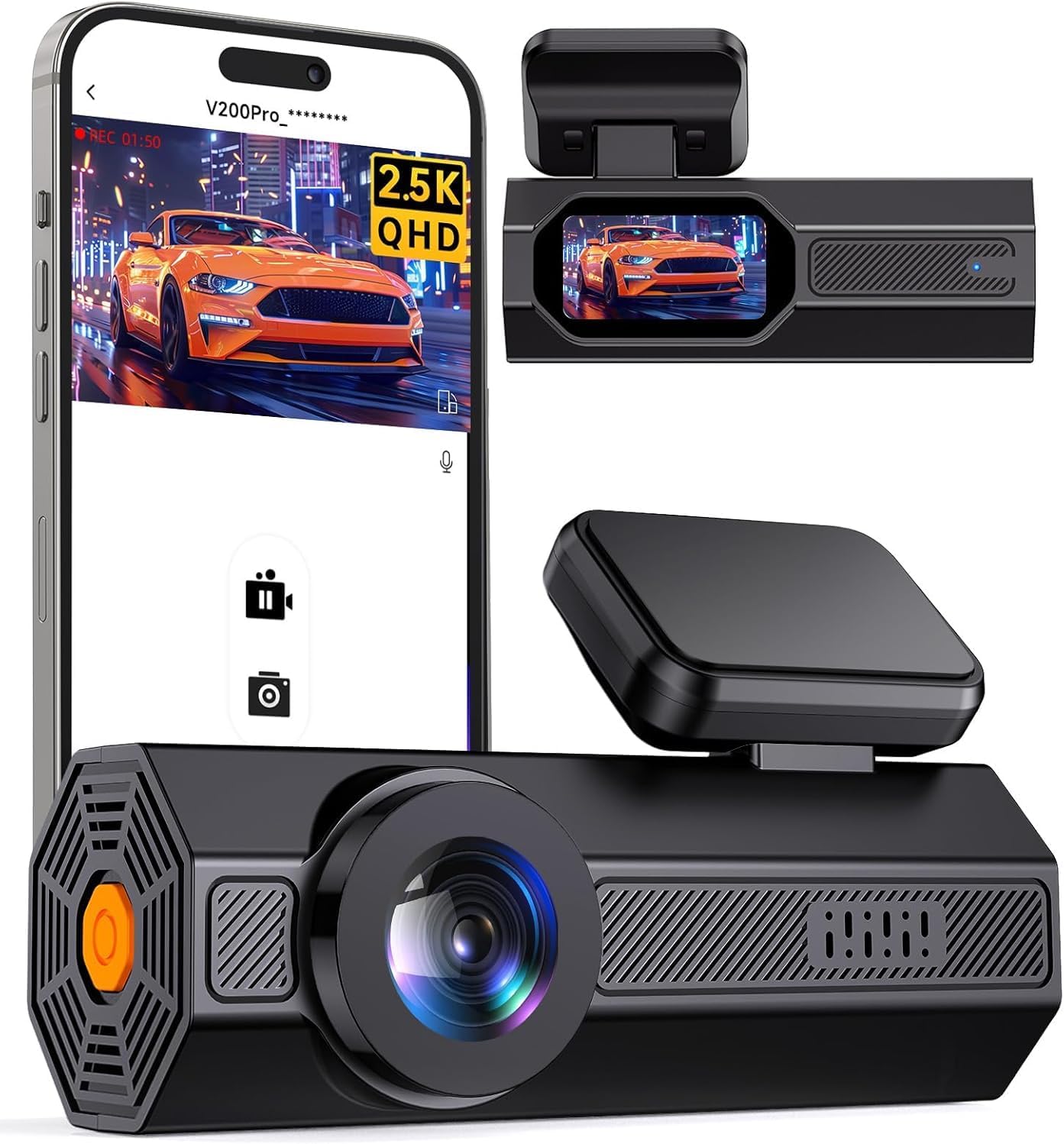 Dash Cam Front, VEEMENT Mini Dash Cam for Cars, 1440P Car Camera with APP, 1.47" Display Dashcam, WiFi Dash Cam with WDR Night Vision, 24 Hours Parking Monitor Dashcams, 170°Wide, G-Sensor
