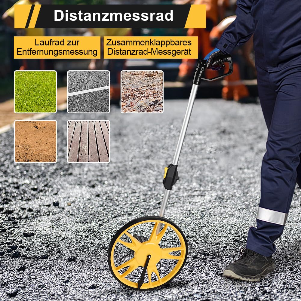 Ruota di Misurazione Professionale, Impugnatura Pieghevole, Grande Diametro, Misura Fino a 9999,9 m, con Custodia, per Agricoltori e Geometri