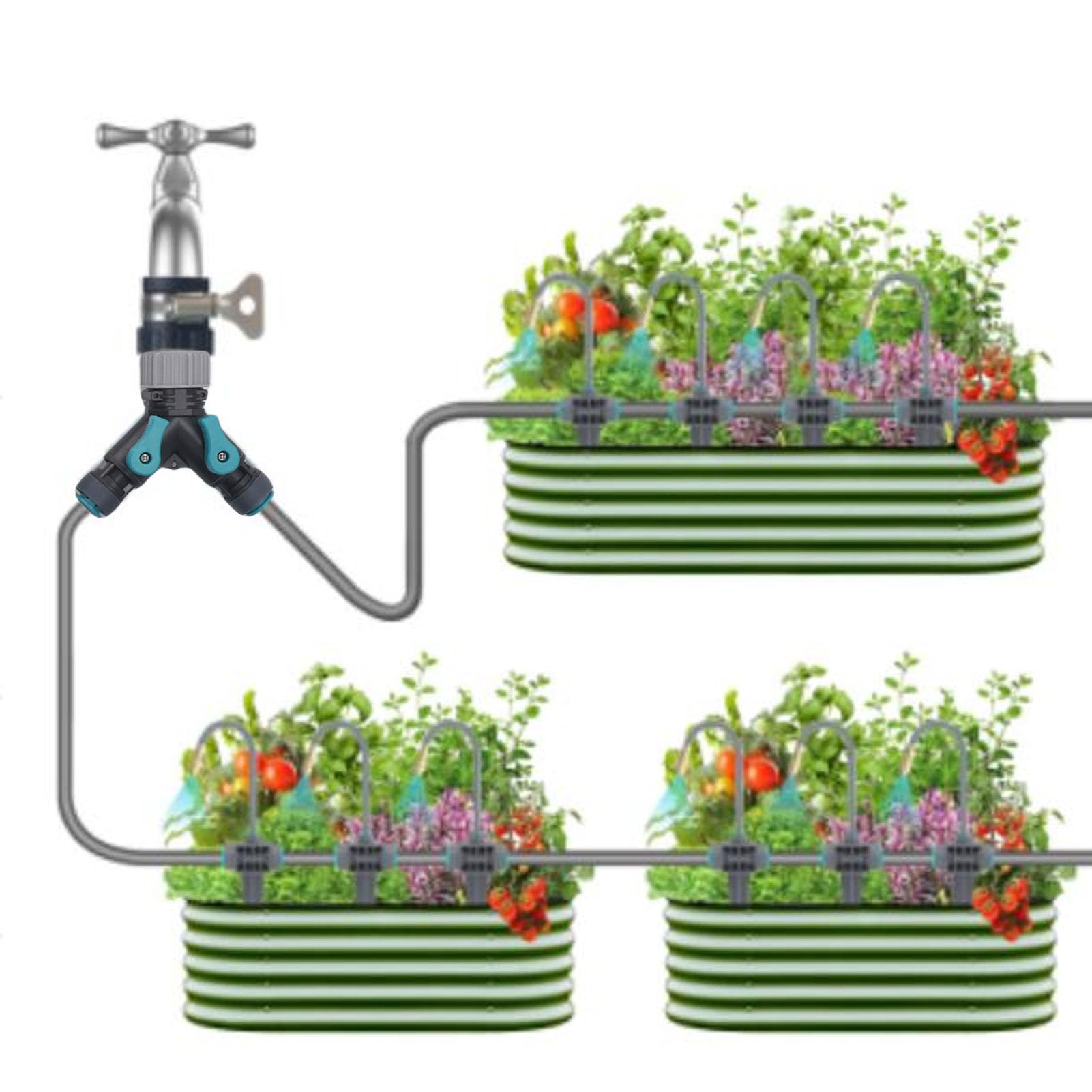 Asixxsix Système d'irrigation Goutte à Goutte à 3 Modes d'arrosage, Système 'arrosage Automatique de Jardin avec 10 Buses, Kit de Brumisation et 'irrigation à à Grande Couverture pour Plantes en
