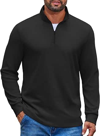 COOFANDY Men's Quarter Zip Pullover Casual Long Sleeve Knit Mock Neck Sweatshirt