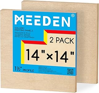 MEEDEN Unfinished Wood Canvas Board: 1-1/2" Deep 14x14” Wooden Canvas Panel Pack of 2 - Blank Cradled Wood Art Board for Painting