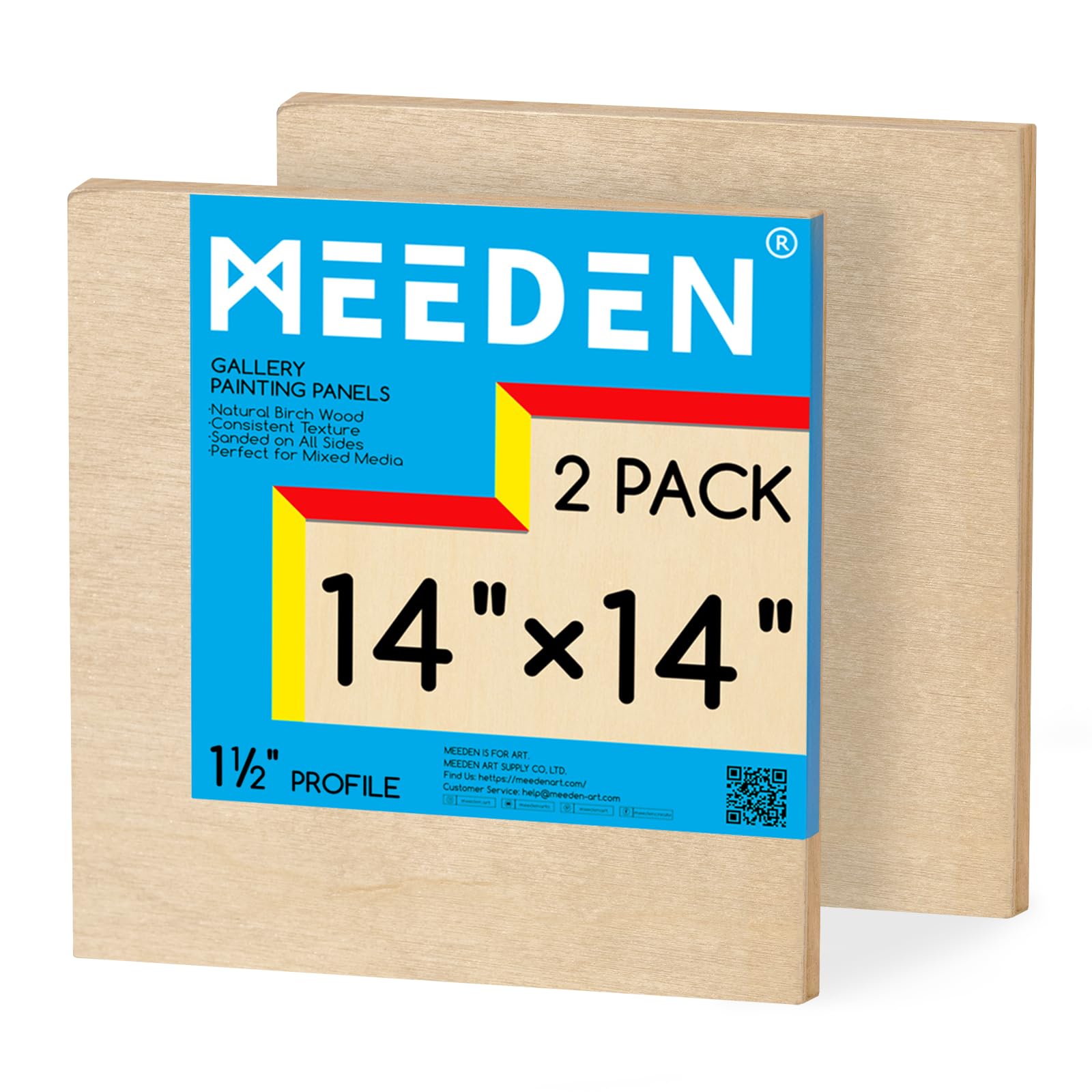 MEEDEN Unfinished Wood Canvas Board: 1-1/2" Deep 14x14” Wooden Canvas Panel Pack of 2 - Blank Cradled Wood Art Board for Painting