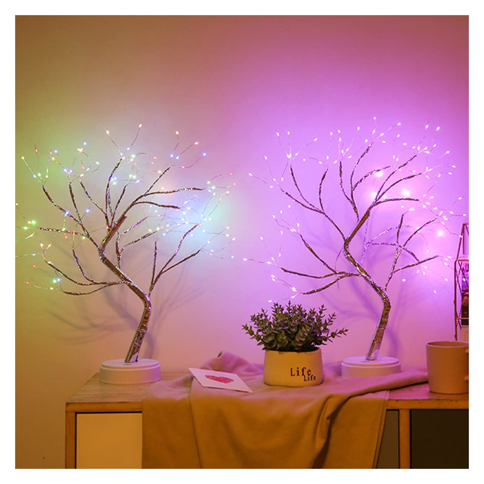 Lampa z piór, 108 LED Tabletop drzewko bonsai Light wodoodporny przełącznik dotykowy drut miedziany oświetlenie gałęzi na pulpit dekoracja przyjęcie ślubne lampa(RGB+Pure White)