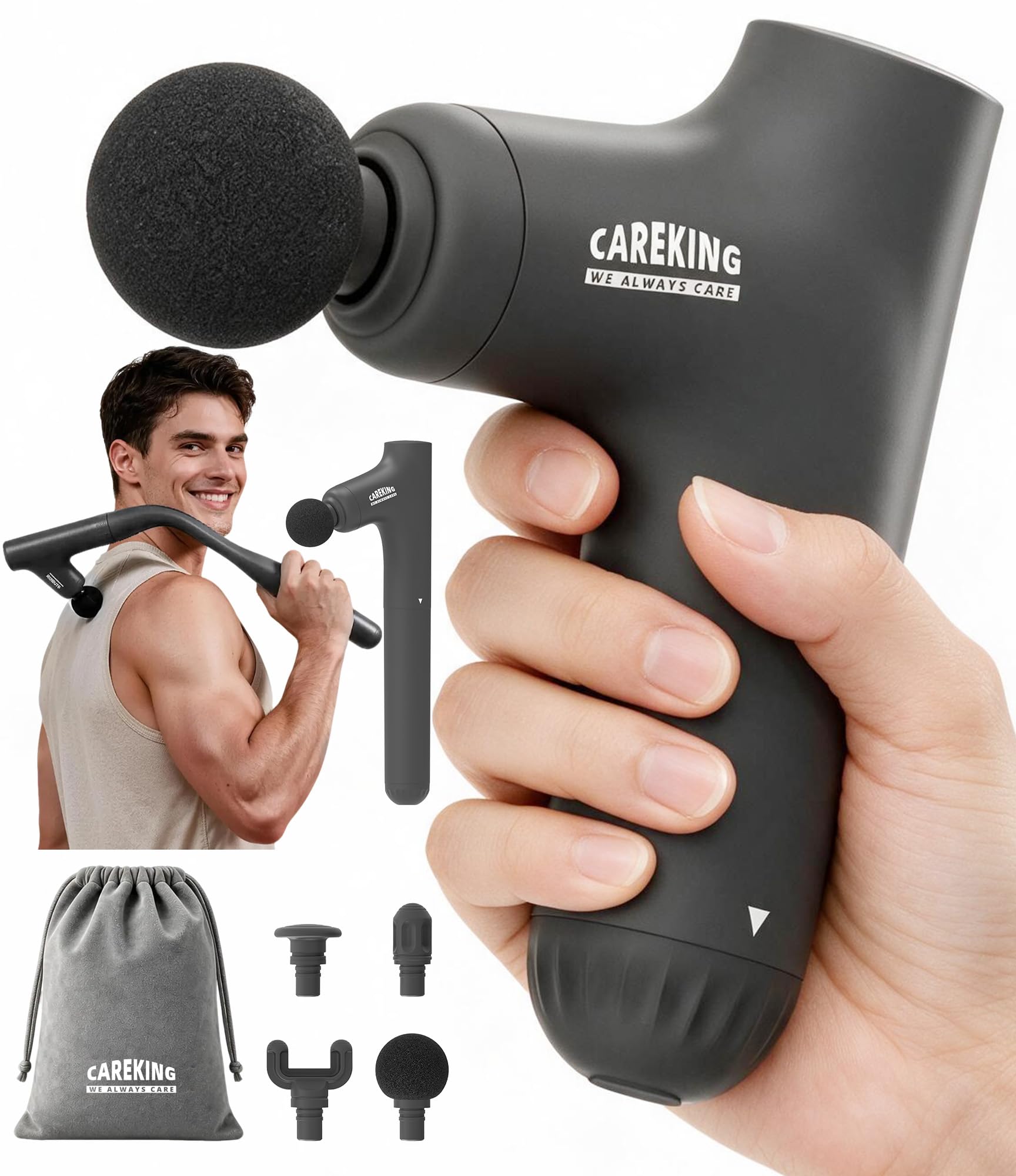 Pistolet de massage convertible 3 en 1 pour tissus profonds avec poignée étendue, soulagement des douleurs dorsales, masseur musculaire à percussion pour cou et épaules pour