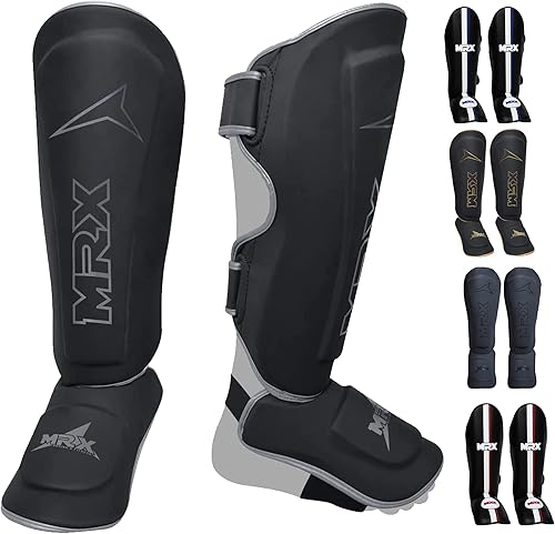 MRX BOXING & FITNESS Espinilleras para boxeo, artes marciales mixtas, Muay Thai, entrenamiento de kickboxing, acolchado extra con diseño de lujo en