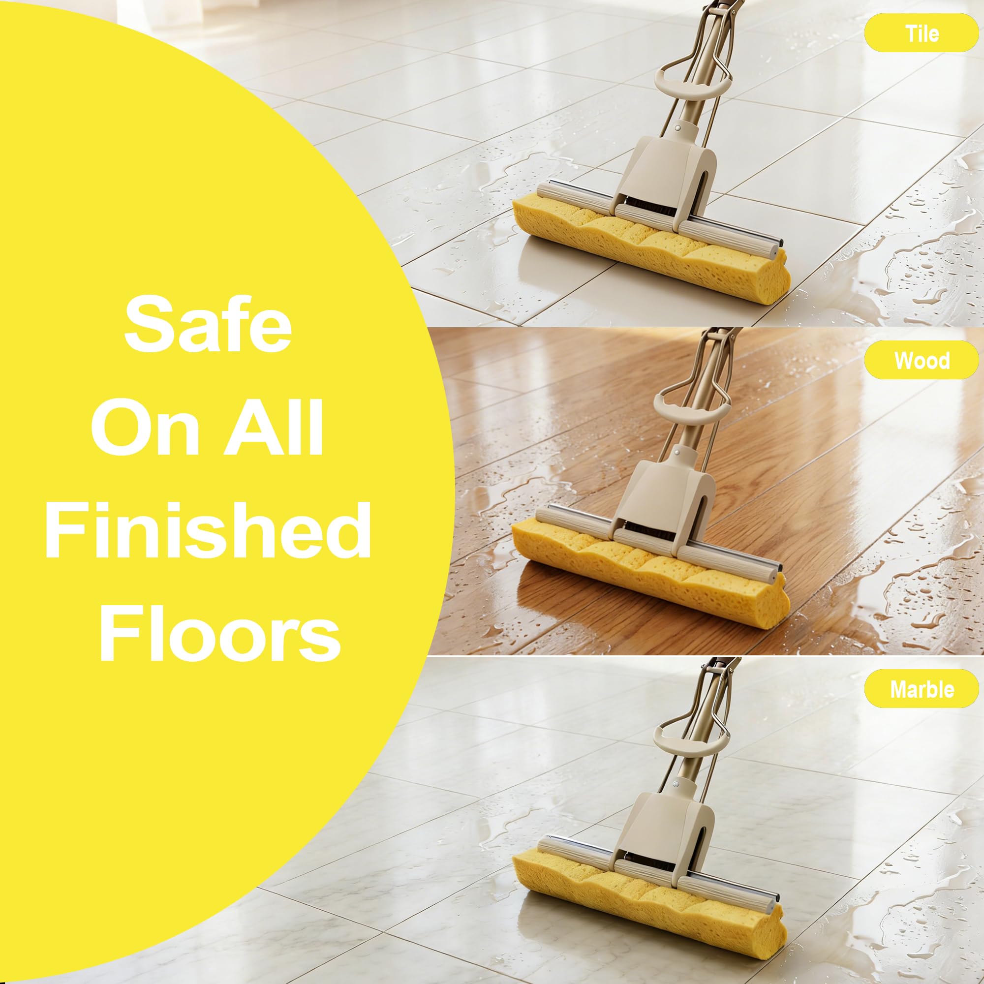 LILAC Mopa de esponja de celulosa con 2 cabezales de repuesto, mango codificado en 4 colores para limpieza zonal, mopa con rodillo desplegable súper absorbente para madera dura, suelos laminados