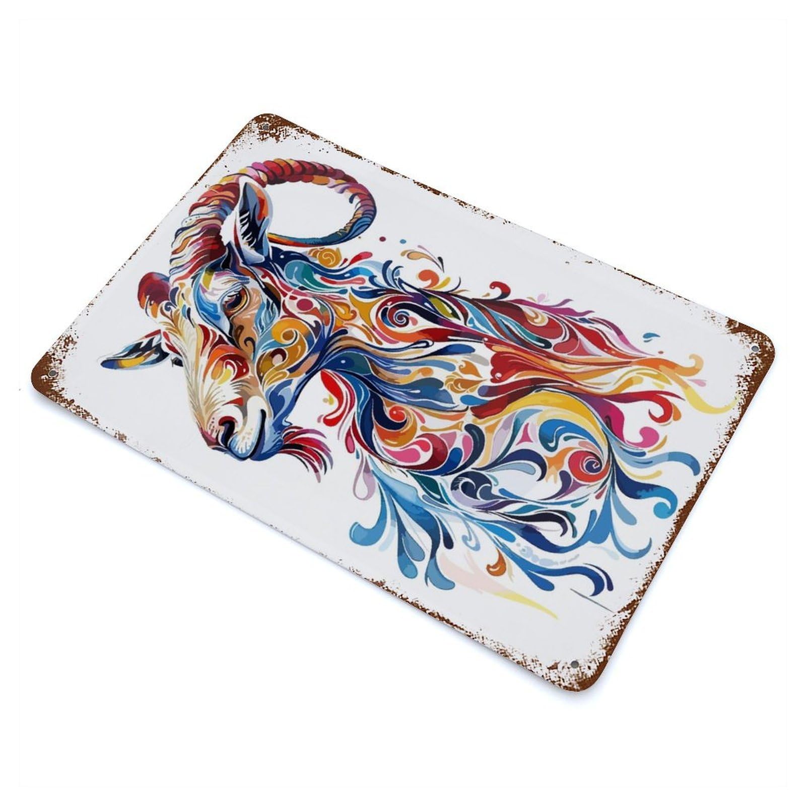Rust Effect Goat Colorful Pop Art Rusty Metal Tin Sign 11.8"x7.9", Old School Wall Decor for Pub, Kitchen And Man Cave Decor