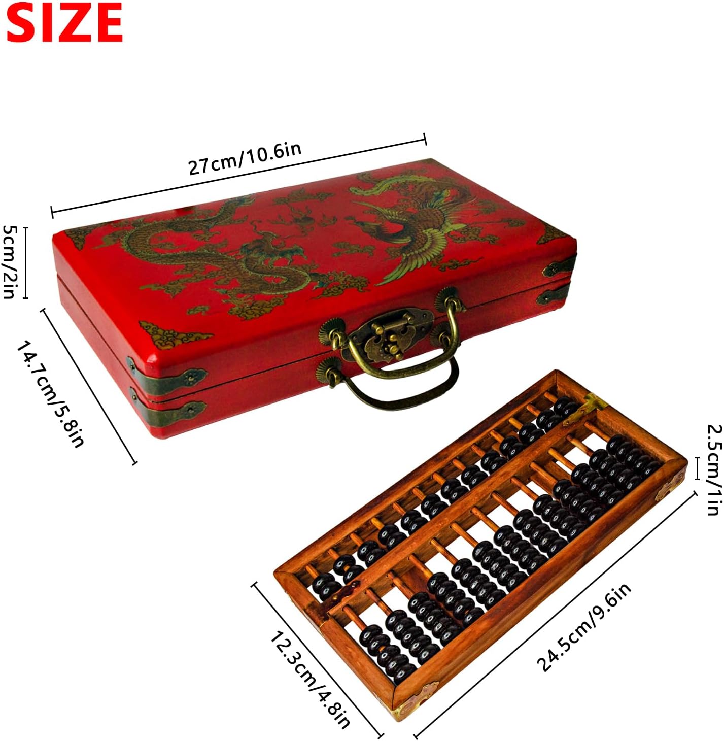 Larcele 13 Column Classic Wooden Abacus with Vintage Leather Box, Soroban for Study, Home Decoration, Aging Treatment SP-04