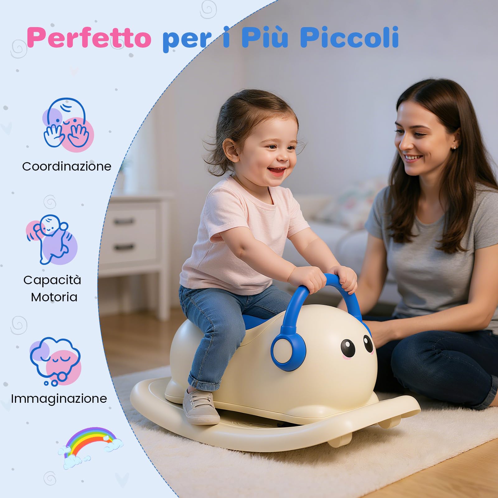 COSTWAY 3 in 1 Cavallo a Dondolo per Bambini con Spazio Nascosto | Dondolo Cavalcabile con Ruote Scorrevoli e Tavola di Equilibrio Rimovibile, Regalo per Bambini 1-3 Anni
