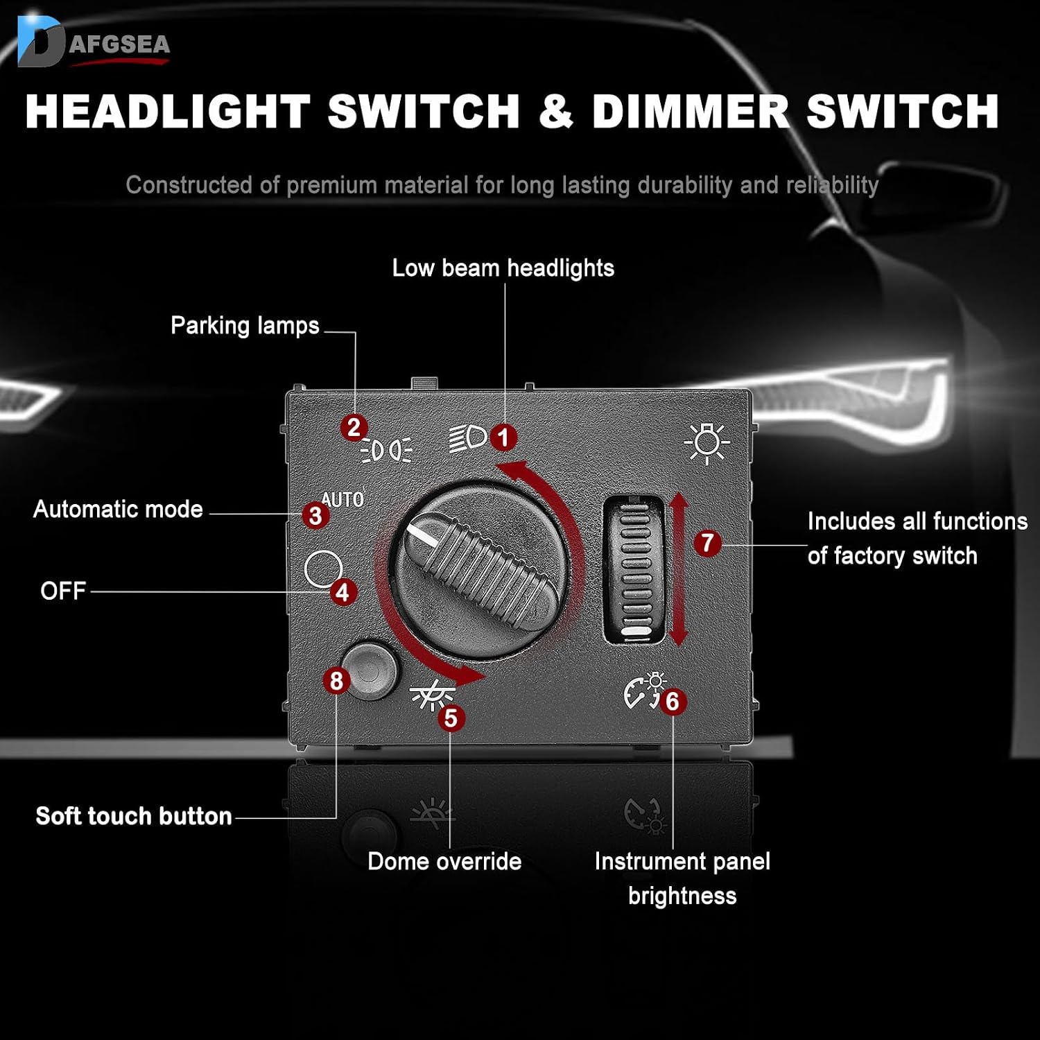 Headlight Switch Headlamp Dimmer Switch Compatible with 2003-2006 Chevy Silverado, Suburban, Tahoe, GMC Sierra, Yukon, Cadillac Escalade Replaces# 19381535, D1595G, 15194803