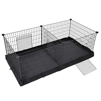 SONGMICS Guinea Pig Playpen, Small Animal Cage, Exercise Pen and Enclosure with Divider Panel for 2 Separate Spaces, Floor Mat and 3 Doors, 48.4 x 24.8 x 18.1 Inches, Black ULPI07H