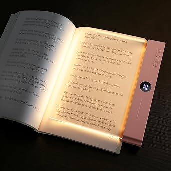 Book Light, Rechargeable Clear LED Flat Reading Light for Reading in Bed at Night with 3 Colors & Timer, Dimmable Full Page Panel Plate Lamp, Bookish Gifts for Readers Kids Women Men Pink