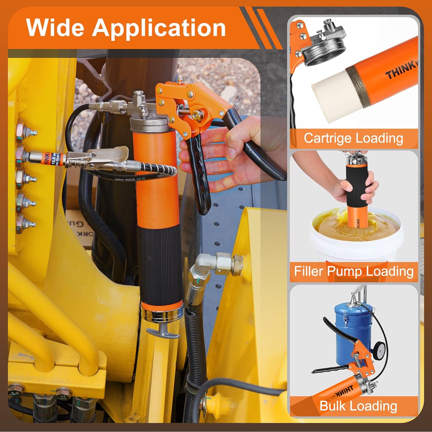 THINKWORK 8000 PSI Pistol Grip Grease Gun Kit - Adjustable Pressure, Professional Heavy Duty Grease Guns Tool with 0.53" Coupler & 360°Swivel Joint - Auto, Marine, Industrial, Agricultural Machinery