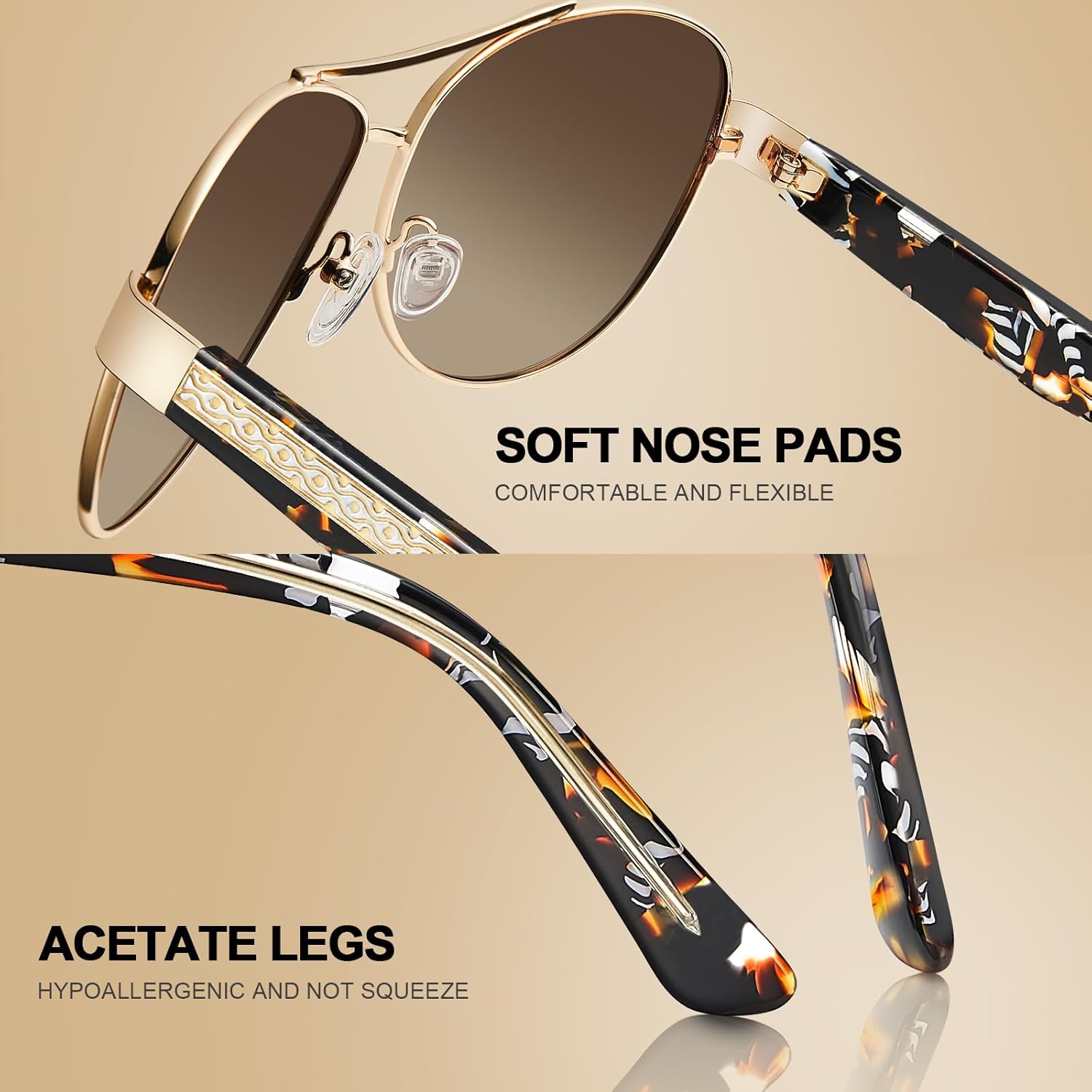 CARFIA Acetate Metal Sunglasses for Women Polarized UV Protection Trendy Fashion Style CA2305 - Image 6