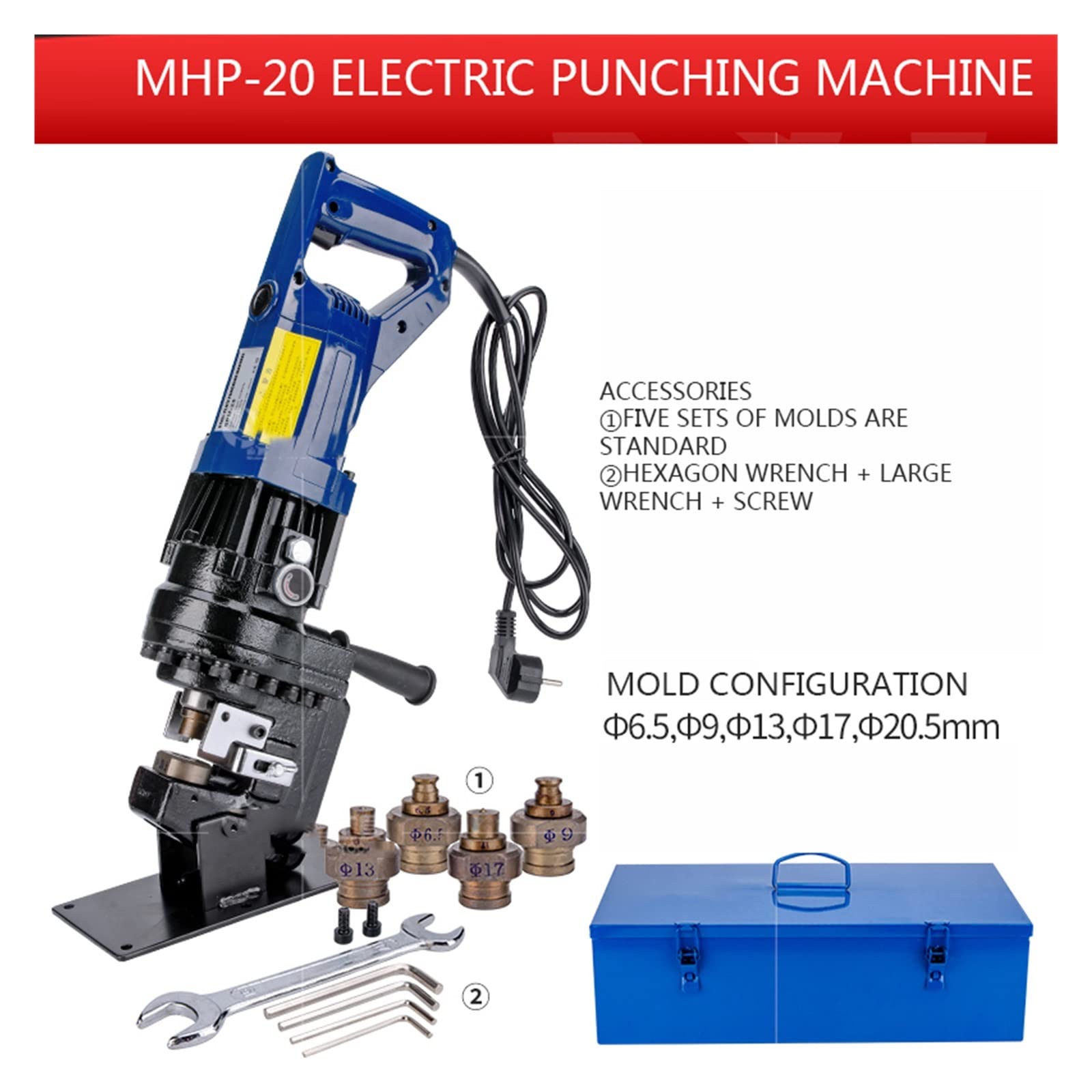 Punzonadora hidráulica eléctrica portátil MHP-20, abridor de agujeros de acero inoxidable, perforadora y punzonadora