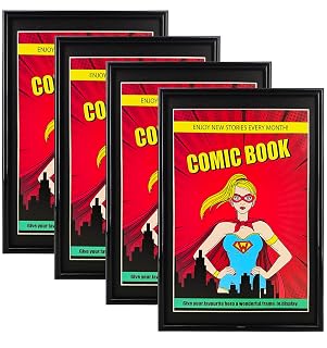 4 Pack Comic Book Frame Black Mat 6 3/4x10 1/4 Inch Display - Amazon product rated Grade A