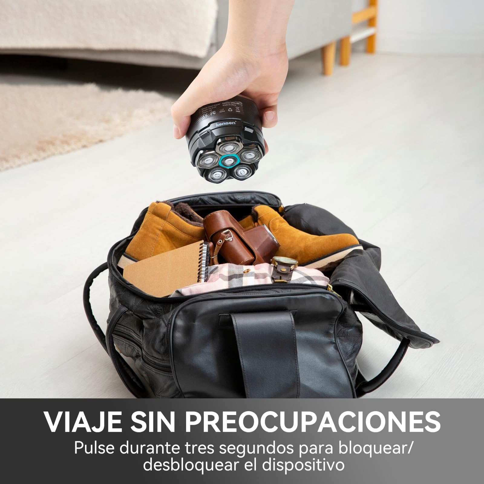 KENSEN Afeitadora Cabeza Hombre, Maquina Afeitar Hombre para Calvo, 6D Cabezales Maquina para Afeitar Cabeza en Seco y Húmedo con Pantalla LED, 180 mins Uso, IPX6 Impermeable, USB-C