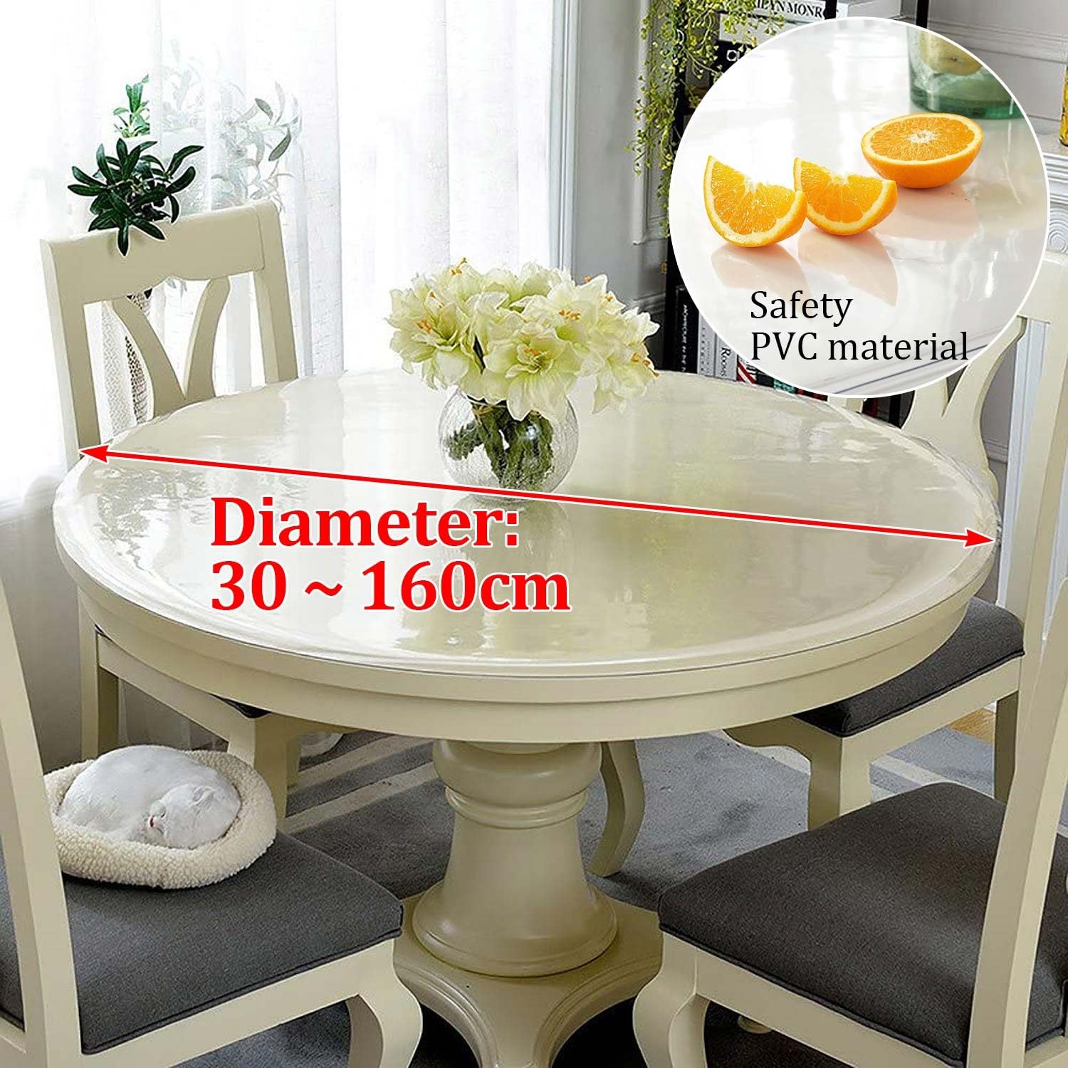 Protector Mesa Transparente,Mantel Redondo Transparente,1.5 mm Película de Mesa Redondo Diámetro 30-160 cm Mantel de PVC esmerilado Alfombrilla para silla ara Suelos Duros(Claro,Diameter 146cm)