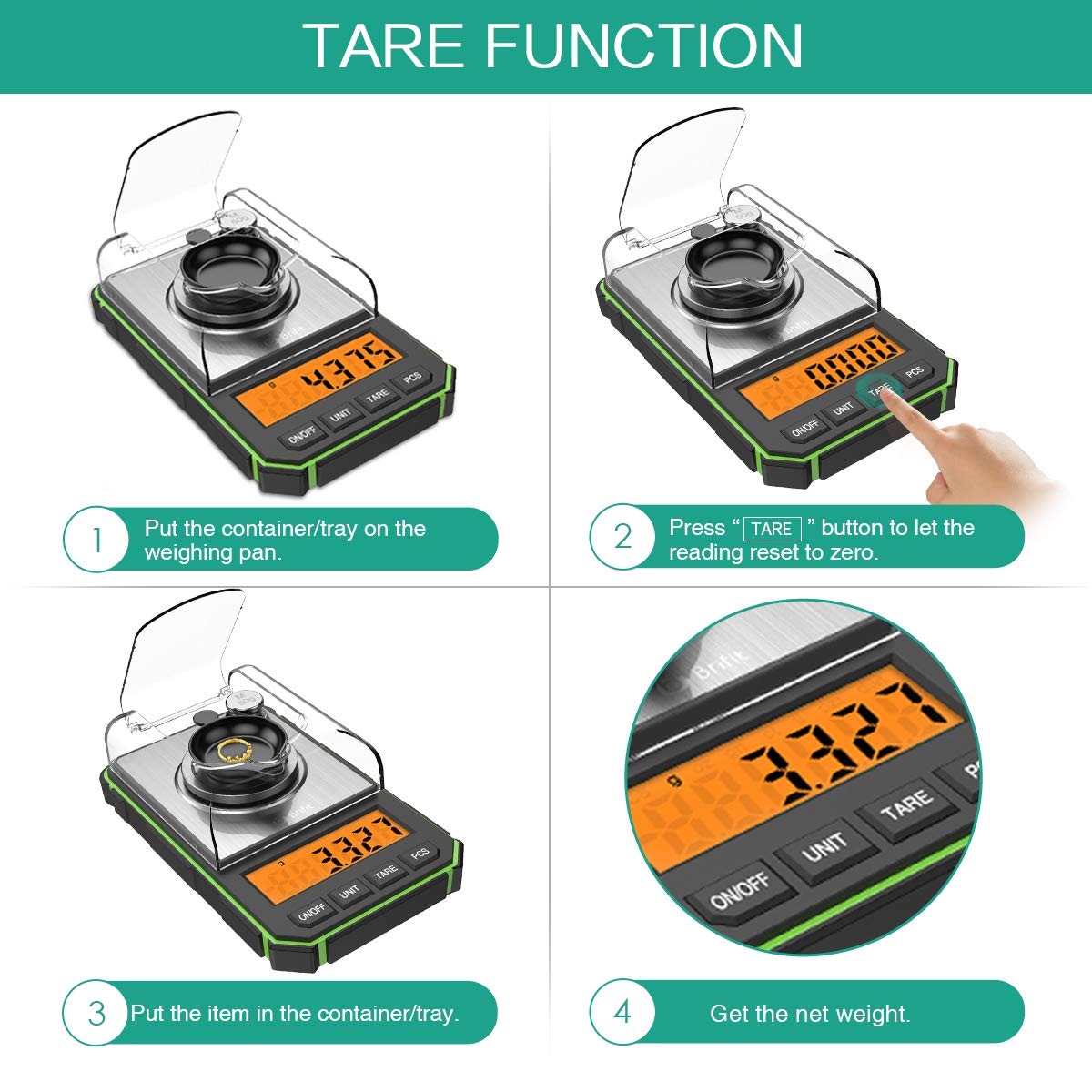 ORIA Bilancia di Precisione, 50g/0.001g Bilancia Digitale Tascabile Ad Alta Precisione con Peso di Calibrazione 50g, Pinzette, Piatto di Pesata, Funzione Tara, LCD, 6 Unità
